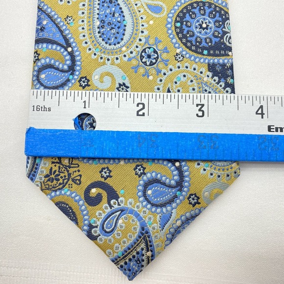 Manzini Tie‎ Mens Yellow Blue Paisley Print Polyester Abstract Necktie - Picture 6 of 7